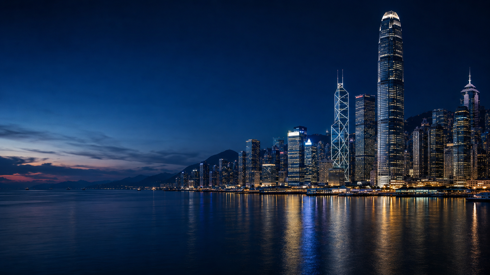Hong Kong night skyline illustrating its rise to the world's top cross-border wealth booking center, surpassing Switzerland in 2025