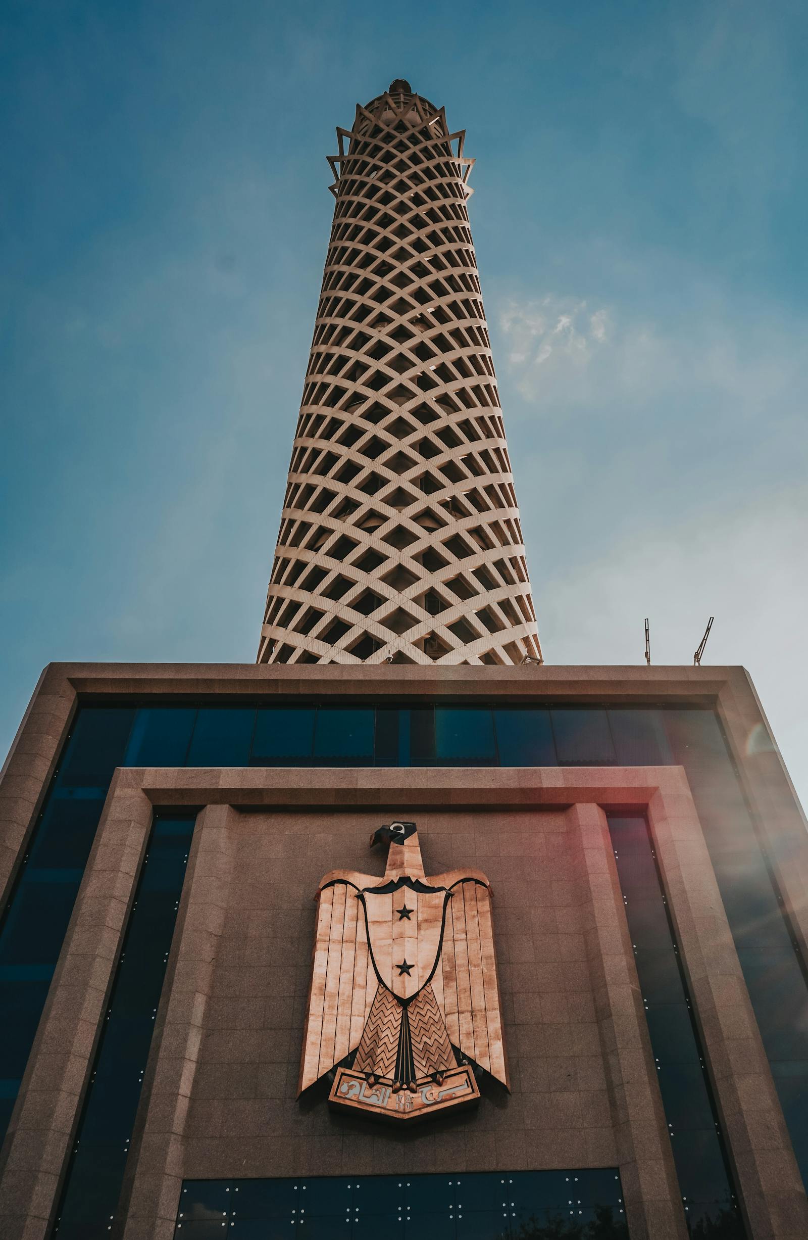 The Cairo Tower standing against a clear blue sky