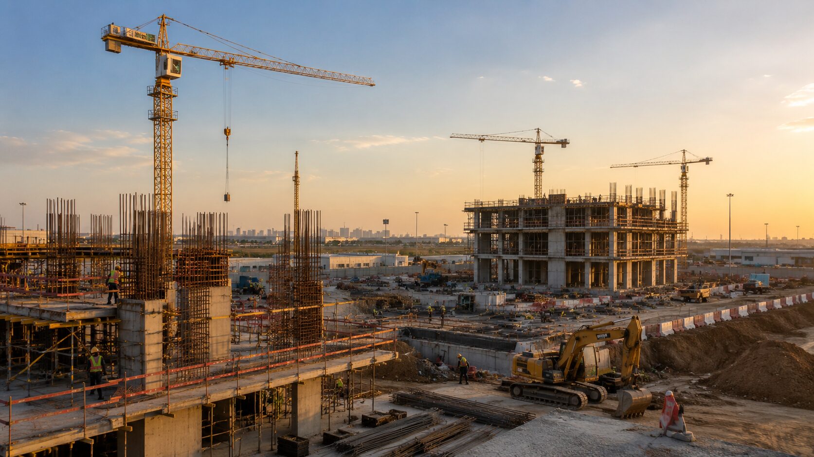 Construction site with cranes and equipment