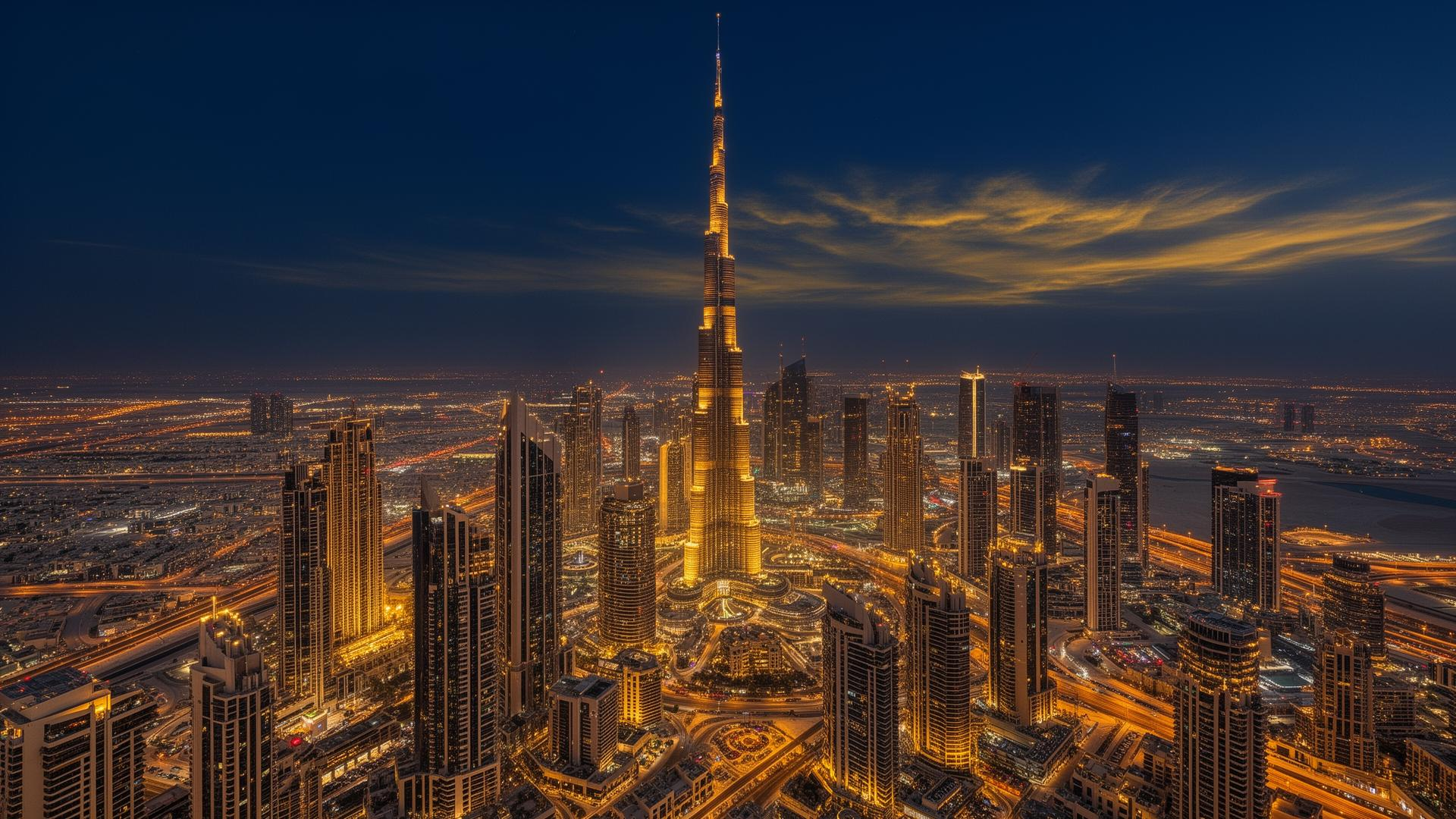 Downtown Dubai Skyline at Dusk, UAE