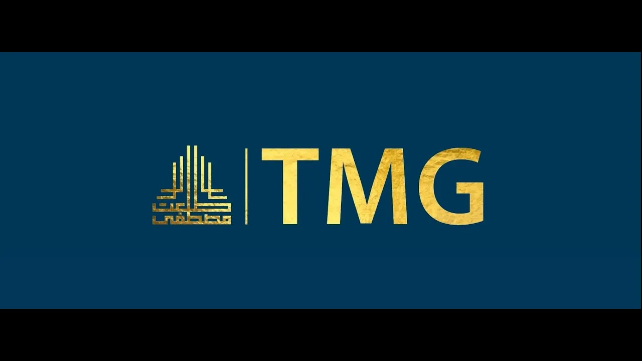 The Talaat Moustafa Group (TMG) logo in gold on a navy background, Egypt
